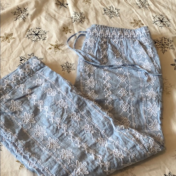 LOFT Pants - Loft chambray embroidered tie waist pants NWT LOFT Pants - Loft chambray embroidered tie waist pants NWT